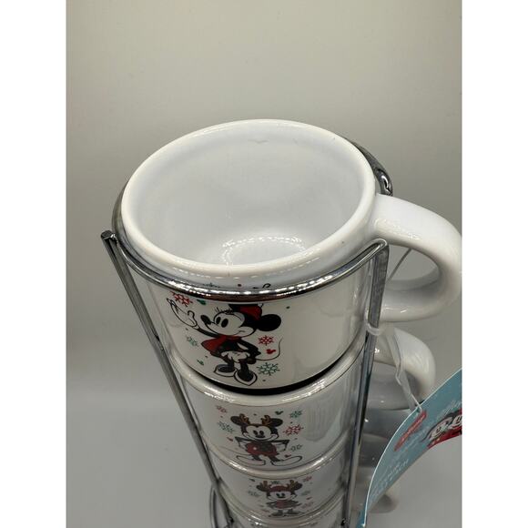 NEW Disney Holiday Mickey & Minnie Stacked Ceramic 3oz Espresso Mugs - Picture 4 of 7